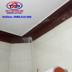 Nhà vệ sinh bị thấm dột gây bong tróc sơn trần và hư hỏng thiết bị điện
